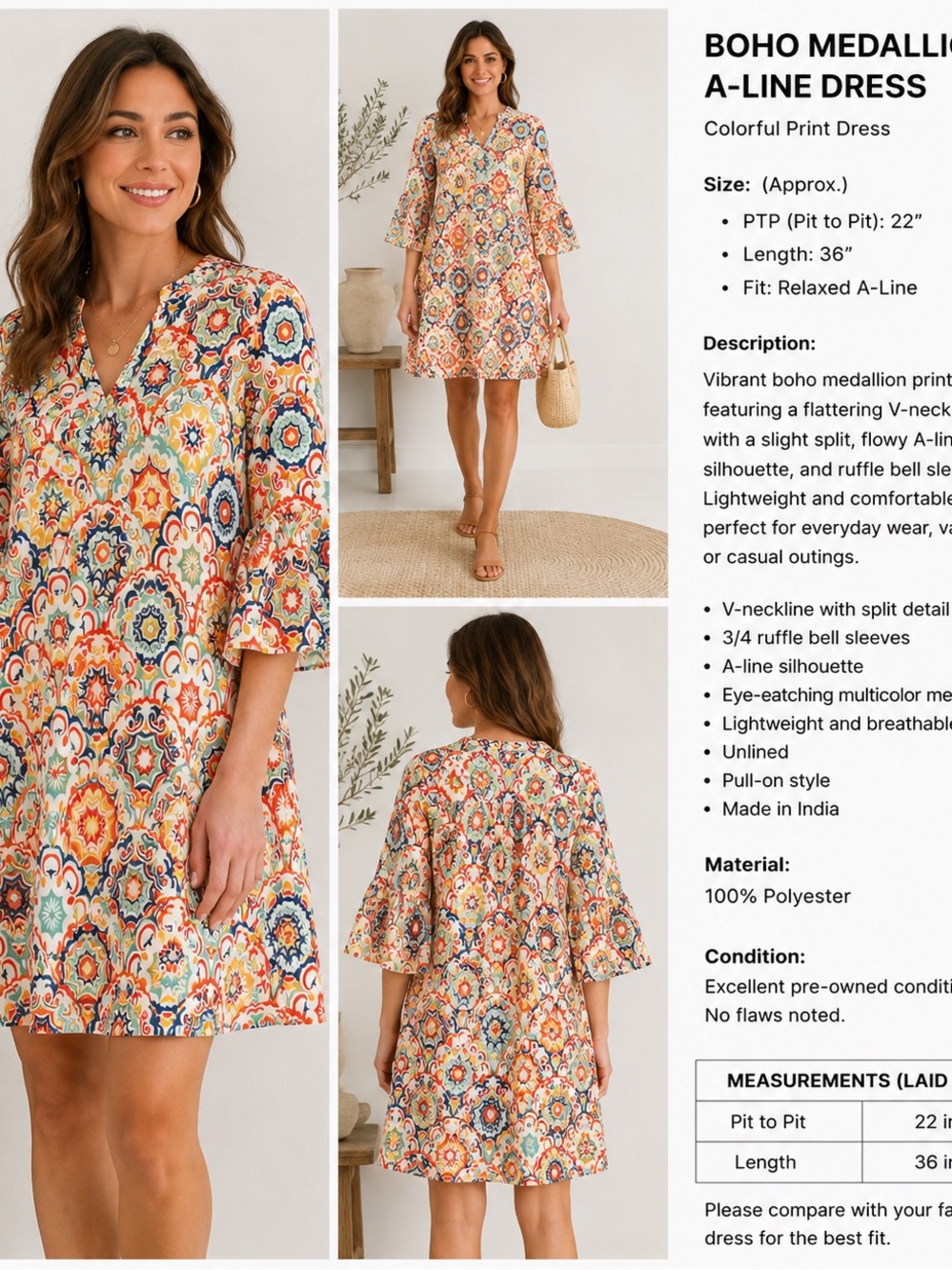 Boho Medallion A-Line Dress - Multicolor